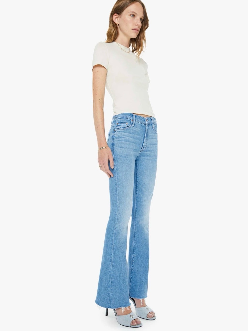 MOTHER Blue High-Rise Flare Fray Jeans
